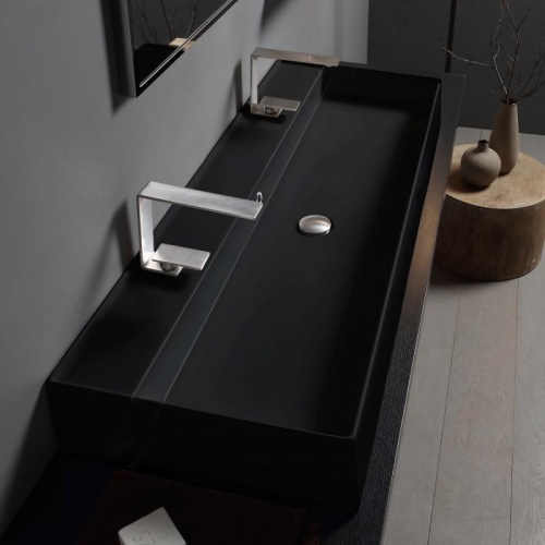 Vasque à poser ou suspendue 120 cm - 2 trous - Noir Mat, TEOREMA 2.0
