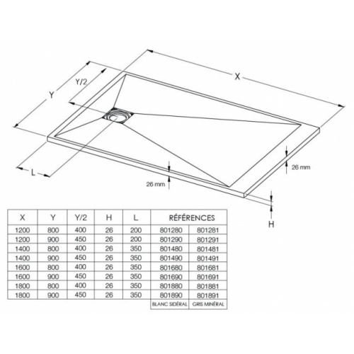 Receveur de douche extra-plat FITEO Blanc sidéral - 120x80 cm FITEO Schéma