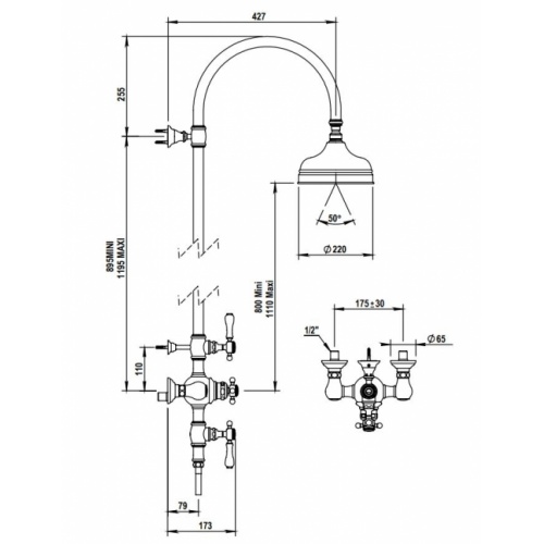 Colonne de douche thermostatique rétro JULIA Chromé 01-744Schéma