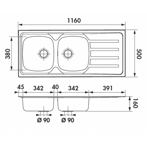 Evier en inox 2 bacs MONTEBELLO EV4521 IL ev4521 il Schéma