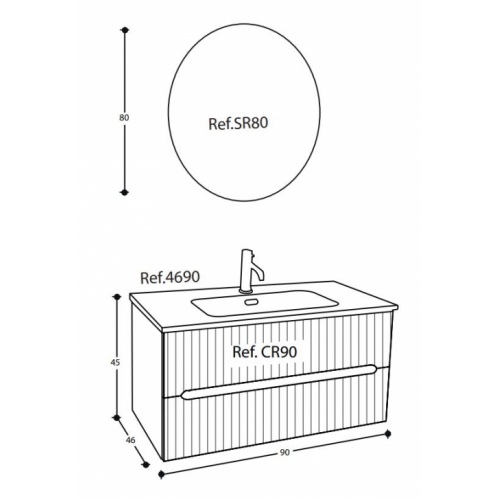 Meuble de salle de bains CIRCE Bois 90 cm CIRCE Compo 2 Schéma