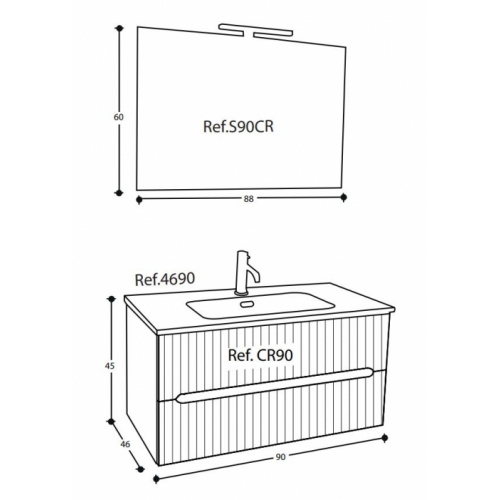 Meuble de salle de bains CIRCE Blanc Mat 90 cm CIRCE Compo 1 Schéma