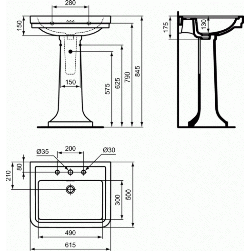 Lavabo mural rétro CALLA 61.5 cm - 3 trous de robinetterie E221801 (1)