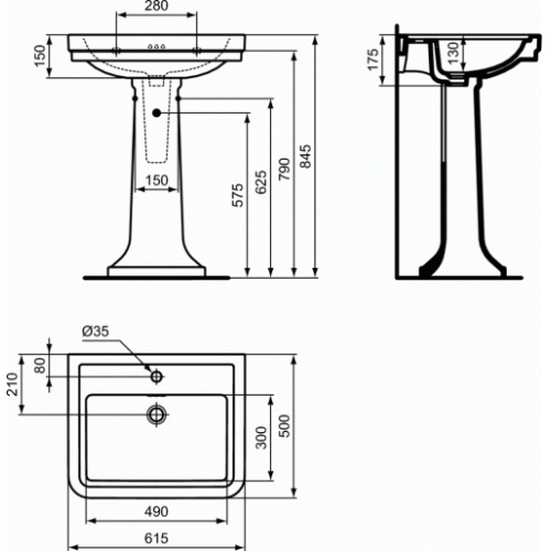 Lavabo mural rétro CALLA 61.5 cm - 1 trou de robinetterie E221601 (1)