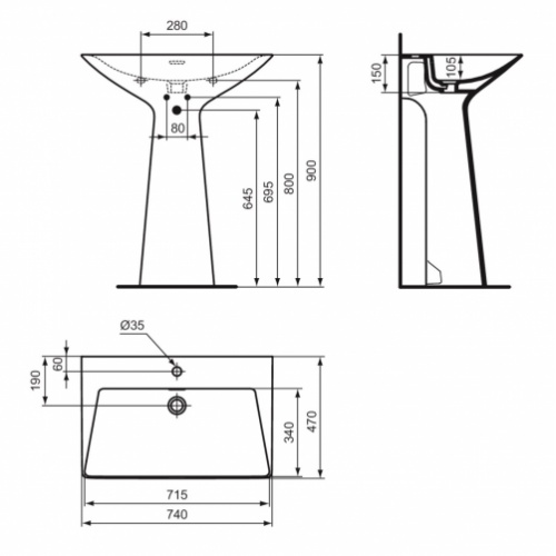 Lavabo monobloc TIPO-Z Blanc brillant - 1 trou de robinetterie IS_Zeta_T4425