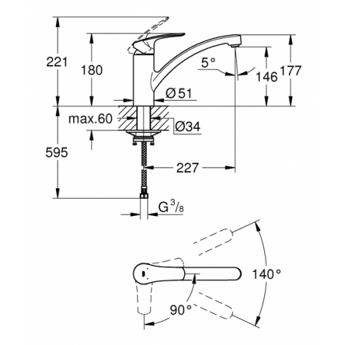 Mitigeur de cuisine EUROSMART monocommande Chromé 32221003_4