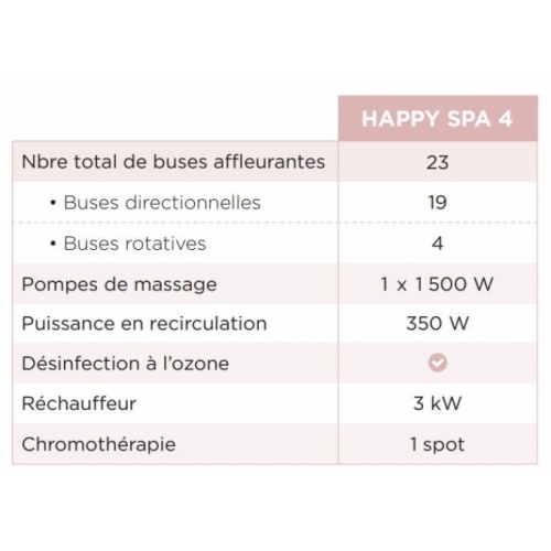 HAAPY SPA 4 - 5 places - Tablier aspect Bois clair lumineux Happy Spa 4 Fonctions