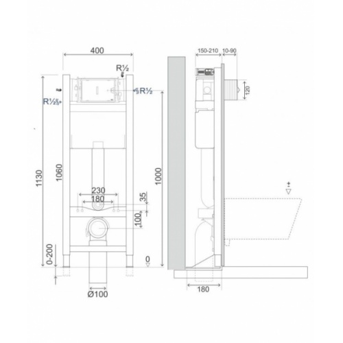 Pack WC Bâti-support + Cuvette GAP Cleanrim+ Plaque Blanche bati-30700nf (1)