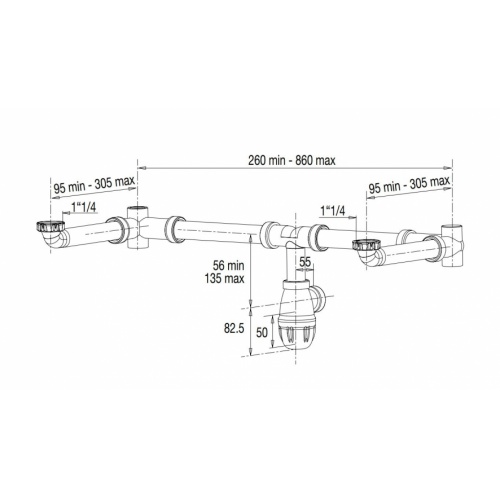 Tubulure de lavabo CONNECTIC 2 vasques tubulure-611200