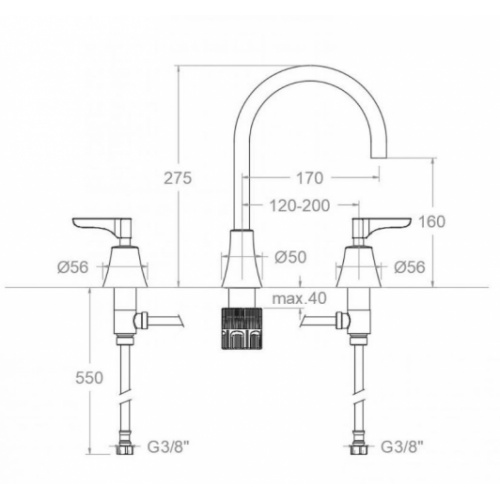 Mélangeur de lavabo 3 trous ADAGIO Or Brossé - 914201MLOC 914201ML Schéma