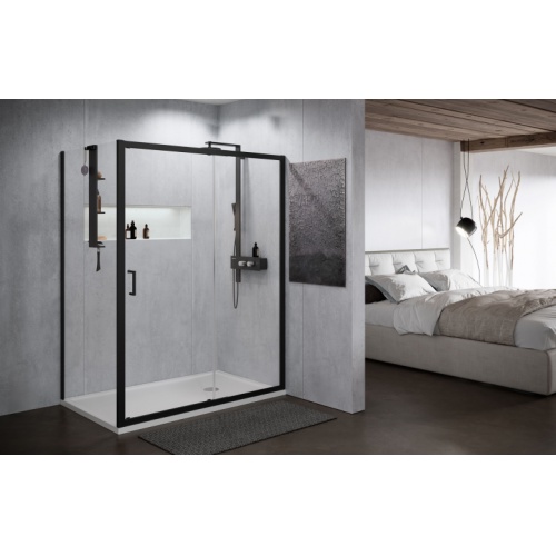  Porte coulissante ZEPHYROS 2.0 2P - Verre transparent - Profilés Noir - 150cm