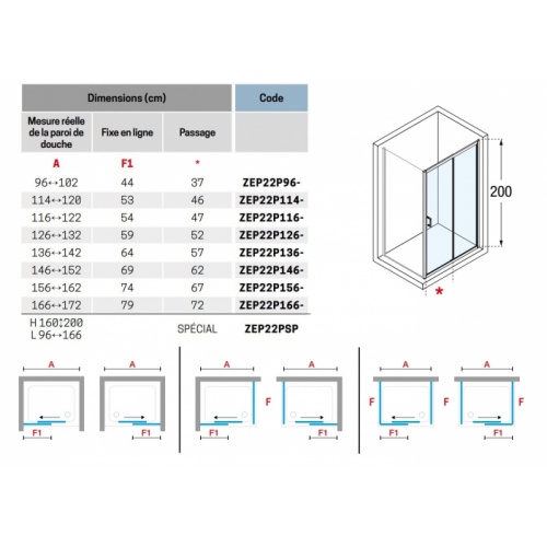 Porte coulissante ZEPHYROS 2.0 2P - Verre transparent - Profilés Noir - 160cm ZEPHYROS 2 0 2P Schéma
