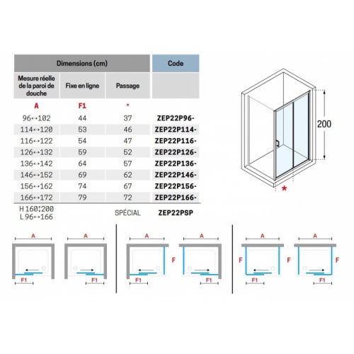 Porte coulissante ZEPHYROS 2.0 2P - Verre transparent - Profilés Noir - 120cm ZEPHYROS 2 0 2P Schéma