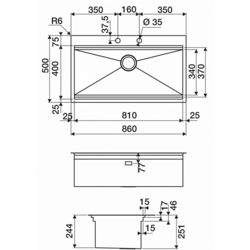 Evier NAPOLI en inox 1 grand bac - EV36 IL EV36 IL_Schéma