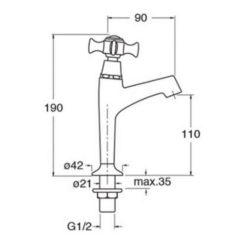 Robinet lave-mains CHAMBORD rétro chromé - Eau froide - CH14051 CH 14051 SCHEMA