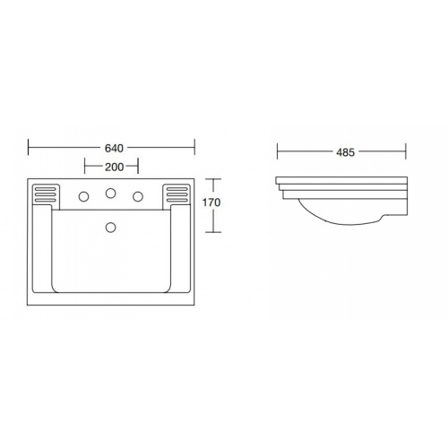 Lavabo en céramique rétro ASCOTT 640mm - 3 trous 68 205 schéma