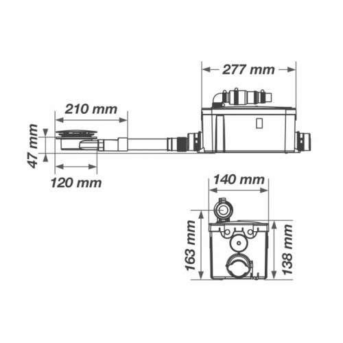 Pompe de relevage VD90 permettant d'installer une douche partout VD90 Schéma