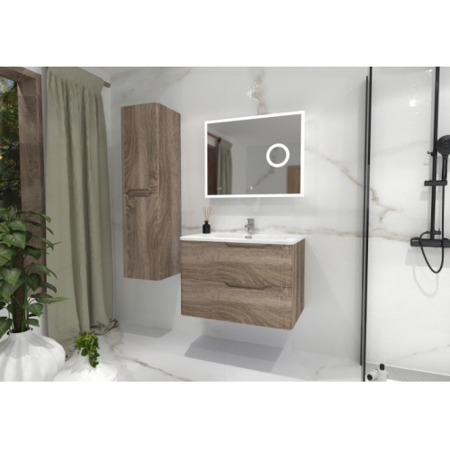 Meuble vasque LUNA Bois Foncé 80cm avec miroir Lite