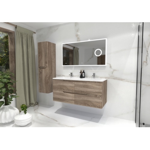 Meuble double vasque LUNA Bois foncé 120cm avec Miroir Lite