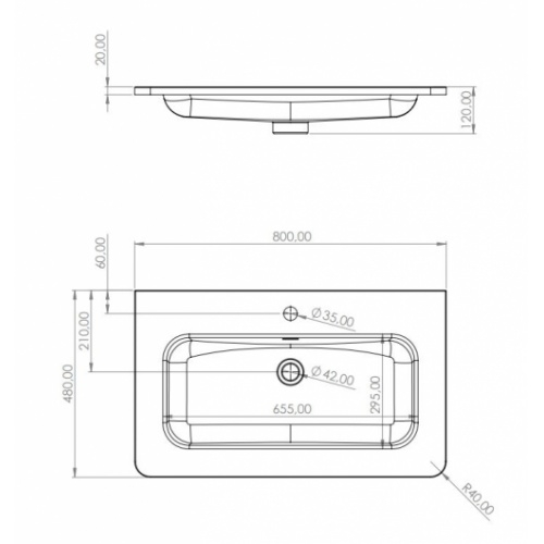 Meuble vasque LUNA Bois Foncé 80 cm - SANS miroir Plan vasque LUNA 80