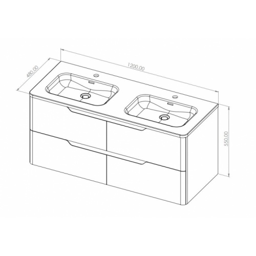 Meuble double vasque LUNA Blanc brillant 120cm avec Miroir Kathy LUNA 120 Schéma