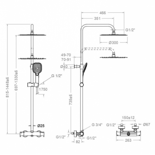 Colonne de douche BLAUTHERM Chromé - 945404 Q3RM300* 945404_Q3RM300