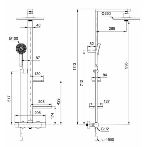 Colonne de douche thermostatique ALU+ Argent brossé BD5838_ Schéma