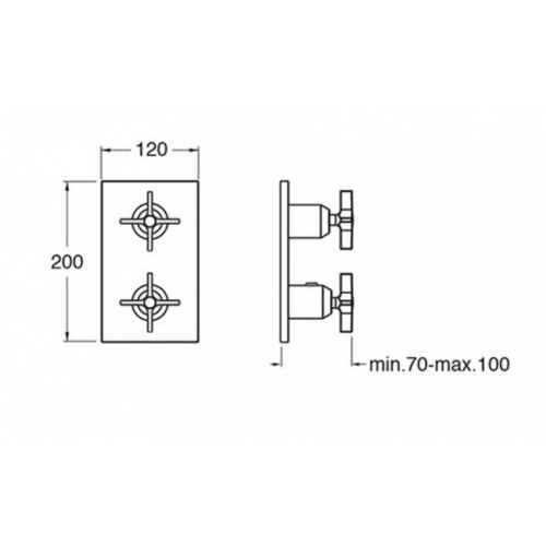 Façade thermostatique Bain/Douche encastrée CROSS ROAD Métal brossé - 2 sorties XR752 Schéma