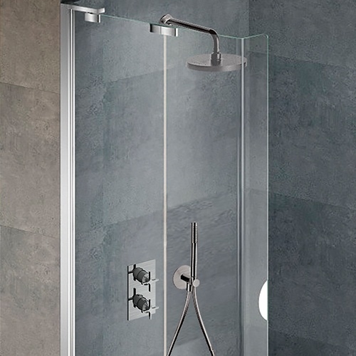 Façade thermostatique Bain/Douche encastrée CROSS ROAD Métal brossé - 2 sorties XR75277_AMB