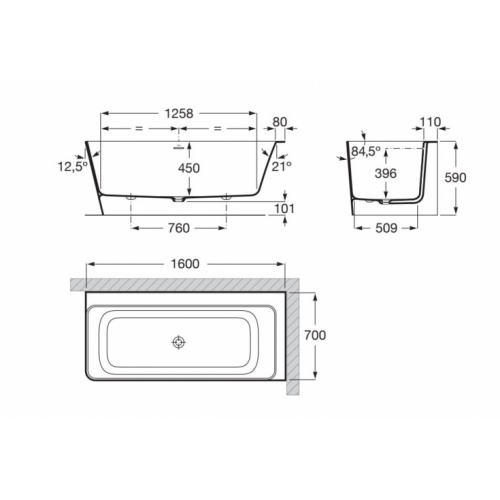 Baignoire d'angle ONA - Angle droit A248638000 Schéma