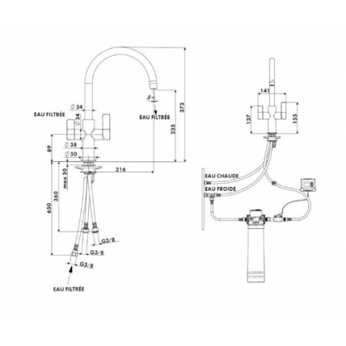 Mitigeur filtrant et enrichi en magnésium Sorgente Filtra Noir FL96824-3VBCR Schéma