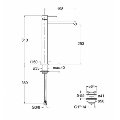 Mitigeur lavabo haut BLACKMAT Quadri - ONDYNA QM228 Schéma