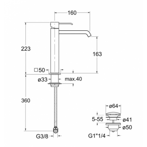 Mitigeur lavabo mi-haut BLACKMAT Quadri - ONDYNA QM227 Schéma