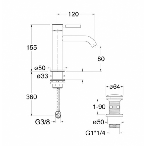 Mitigeur lavabo Inox PIX ONDYNA PX22028 PX220 Schéma