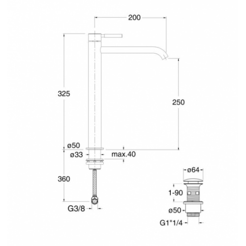 Mitigeur lavabo haut Inox PIX ONDYNA PX22228 PX222 Schéma