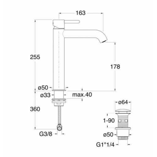 Mitigeur lavabo mi-haut Inox IX - IX22728 IX227 Schéma