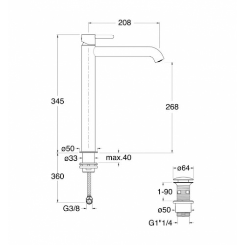 Mitigeur lavabo haut Inox IX - IX22228 IX222 Schéma