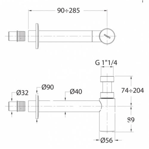 Siphon de lavabo ABS Chromé AC79051 Schéma