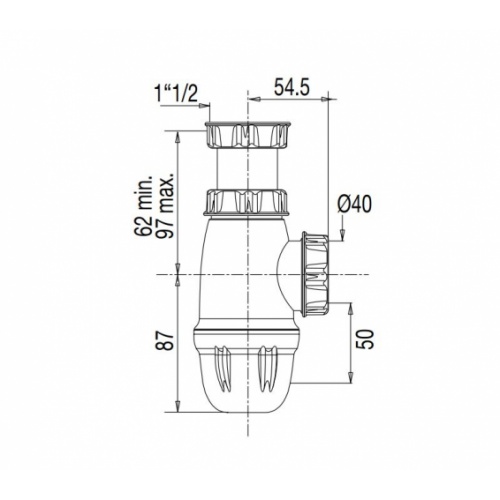 Siphon d'évier Ø 40 - Réglable en hauteur 750300 001 00 Schéma