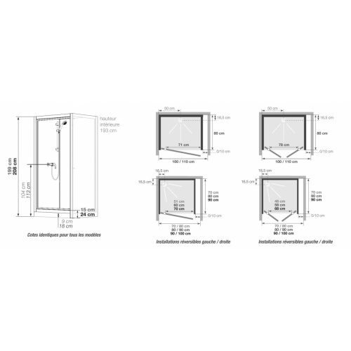 Cabine KINEPRIME GLASS en niche 2 portes battantes -Faible Hauteur - Mécanique - 70x70cm KINEPRIME Niche