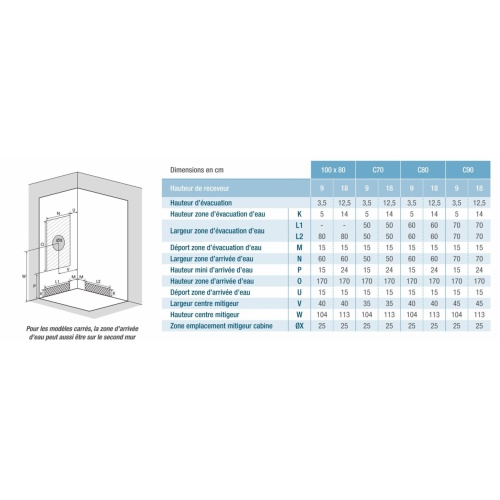 Cabine KINEPRIME GLASS en niche 2 portes battantes -Faible Hauteur - Mécanique - 70x70cm KINEPRIME_Niche