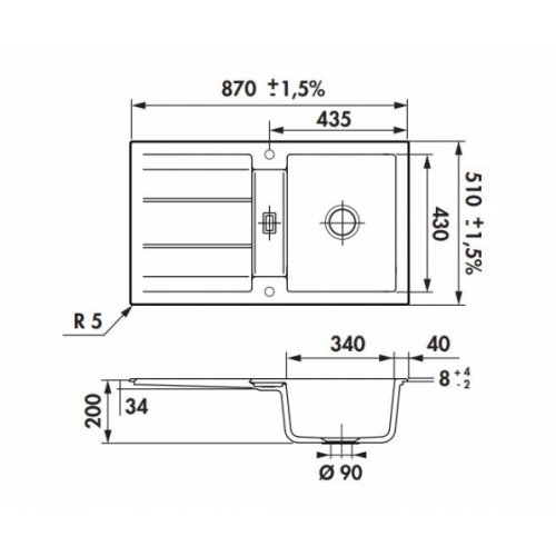 Evier de cuisine GENEA en céramique Alu mat EV5091_schéma