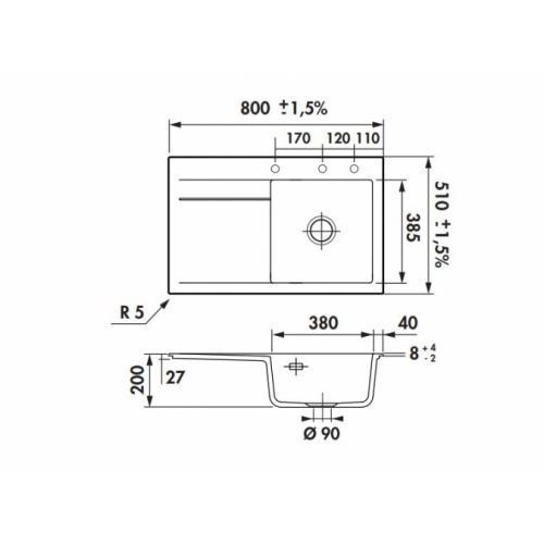 Evier de cuisine STEMA en céramique Nigra - Egouttoir à droite ev5054_schéma