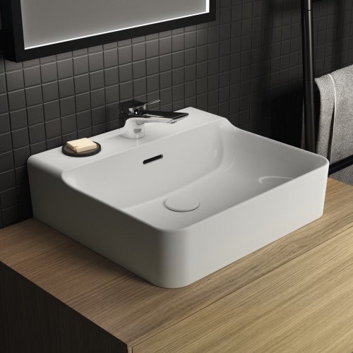 Lavabo en grès fin CONCA rectifié 50x45cm Blanc brillant Conca-T3812 (1)