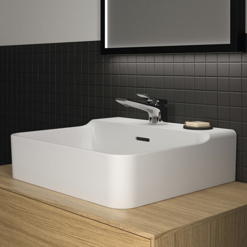 Lavabo en grès fin CONCA rectifié 50x45cm Blanc brillant Conca-T3812 (2)