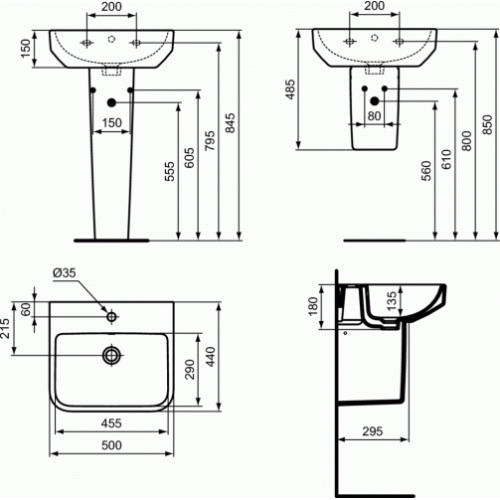 Lavabo suspendu I.LIFE B Blanc - 50 cm T4609-T4739-T4740