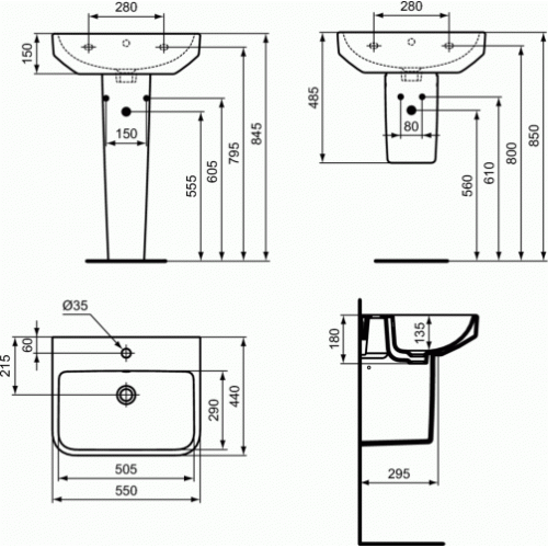 Lavabo suspendu I.LIFE B Blanc - 55 cm T4608-T4739-T4740