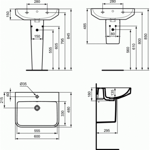 Lavabo suspendu I.LIFE B Blanc - 60 cm T4607-T4739-T4740