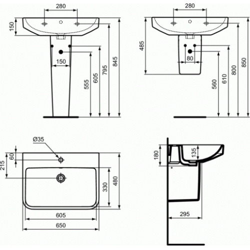 Lavabo suspendu I.LIFE B Blanc - 65 cm T4606-T4739-T4740