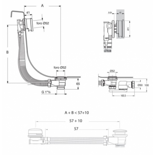 Vidage baignoires à câble avec remplissage cascade - 57 cm VE65751